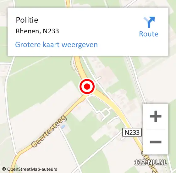 Locatie op kaart van de 112 melding: Politie Rhenen, N233 op 29 september 2018 14:37