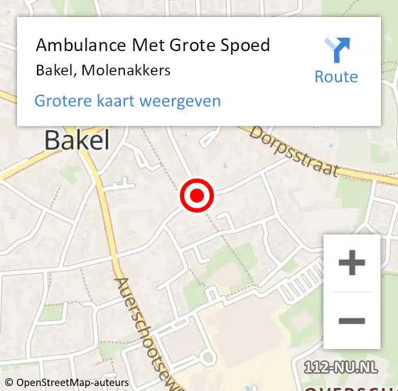 Locatie op kaart van de 112 melding: Ambulance Met Grote Spoed Naar Bakel, Molenakkers op 29 september 2018 15:10