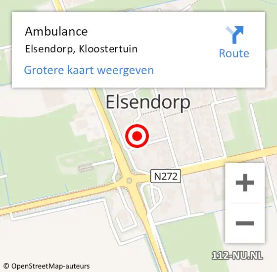 Locatie op kaart van de 112 melding: Ambulance Elsendorp, Kloostertuin op 29 september 2018 15:20