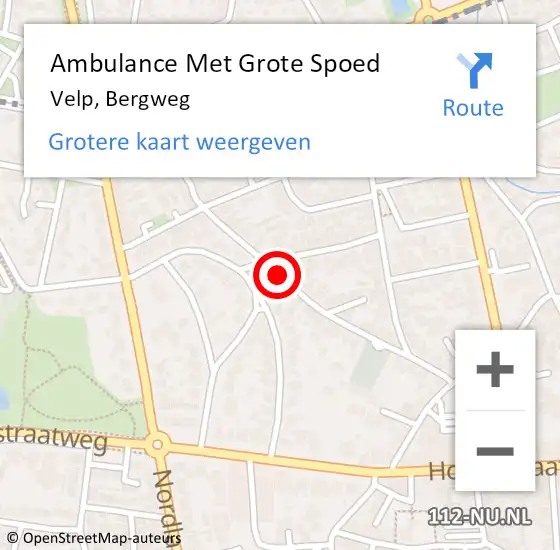 Locatie op kaart van de 112 melding: Ambulance Met Grote Spoed Naar Velp, Bergweg op 29 september 2018 15:23