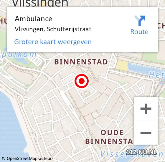 Locatie op kaart van de 112 melding: Ambulance Vlissingen, Schutterijstraat op 29 september 2018 15:30