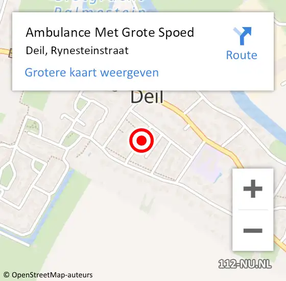 Locatie op kaart van de 112 melding: Ambulance Met Grote Spoed Naar Deil, Rynesteinstraat op 29 september 2018 15:34