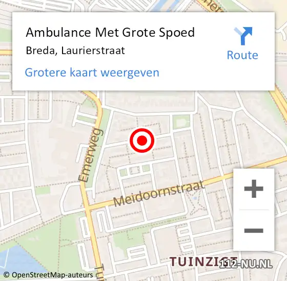 Locatie op kaart van de 112 melding: Ambulance Met Grote Spoed Naar Breda, Laurierstraat op 29 september 2018 16:01