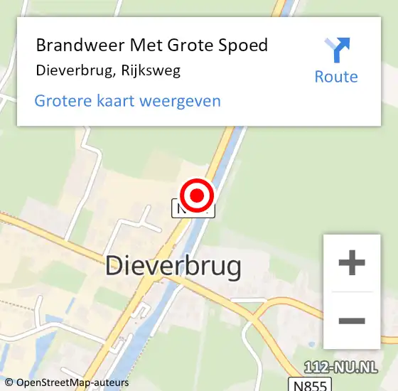 Locatie op kaart van de 112 melding: Brandweer Met Grote Spoed Naar Dieverbrug, Rijksweg op 29 september 2018 16:23