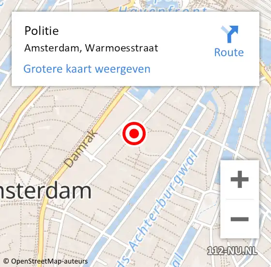 Locatie op kaart van de 112 melding: Politie Amsterdam, Warmoesstraat op 29 september 2018 16:48