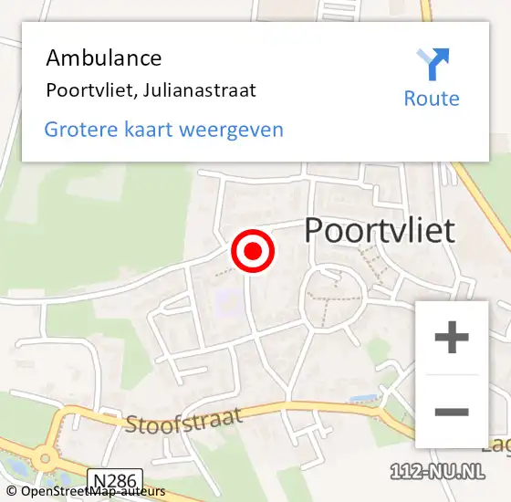 Locatie op kaart van de 112 melding: Ambulance Poortvliet, Julianastraat op 29 september 2018 17:04