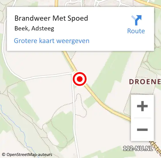 Locatie op kaart van de 112 melding: Brandweer Met Spoed Naar Beek, Adsteeg op 29 september 2018 17:19