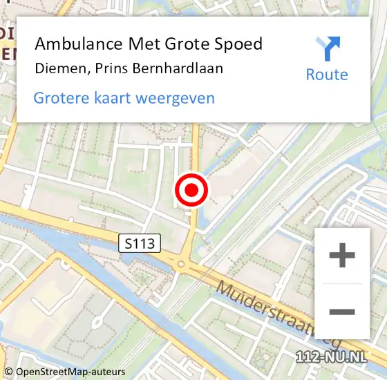 Locatie op kaart van de 112 melding: Ambulance Met Grote Spoed Naar Diemen, Prins Bernhardlaan op 29 september 2018 18:23