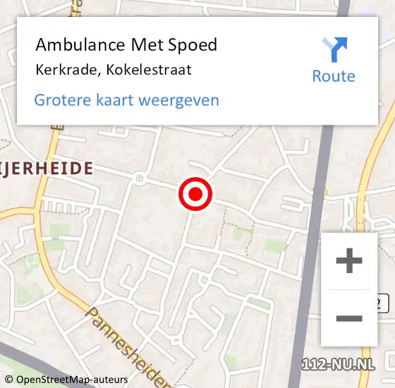 Locatie op kaart van de 112 melding: Ambulance Met Spoed Naar Kerkrade, Kokelestraat op 29 september 2018 18:26