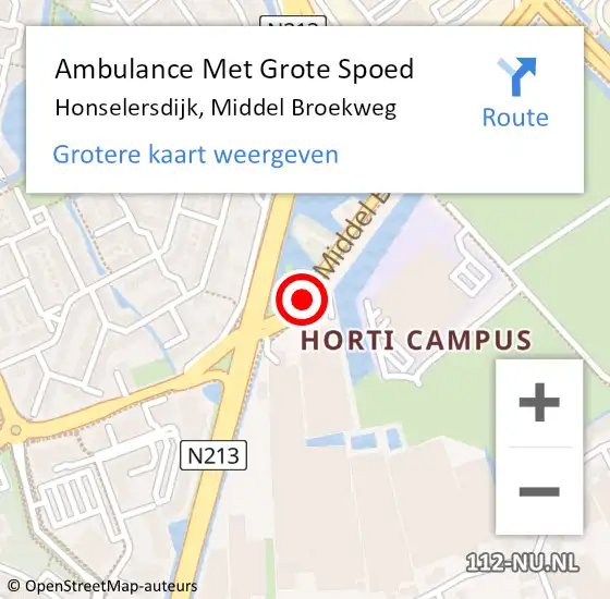 Locatie op kaart van de 112 melding: Ambulance Met Grote Spoed Naar Honselersdijk, Middel Broekweg op 29 september 2018 18:47