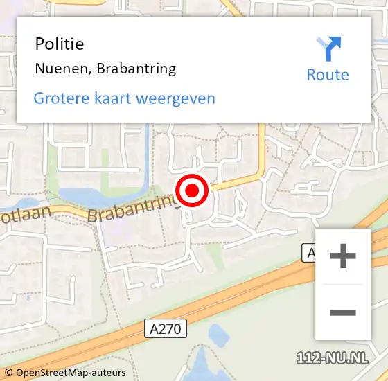 Locatie op kaart van de 112 melding: Politie Nuenen, Brabantring op 29 september 2018 19:21