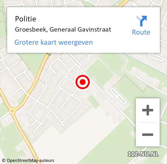 Locatie op kaart van de 112 melding: Politie Groesbeek, Generaal Gavinstraat op 29 september 2018 21:20