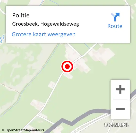 Locatie op kaart van de 112 melding: Politie Groesbeek, Hogewaldseweg op 30 september 2018 00:16