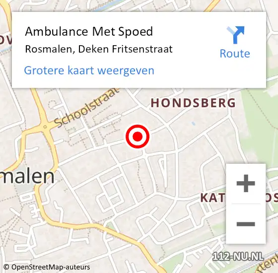 Locatie op kaart van de 112 melding: Ambulance Met Spoed Naar Rosmalen, Deken Fritsenstraat op 30 september 2018 02:40