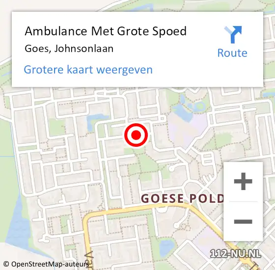 Locatie op kaart van de 112 melding: Ambulance Met Grote Spoed Naar Goes, Johnsonlaan op 30 september 2018 04:55