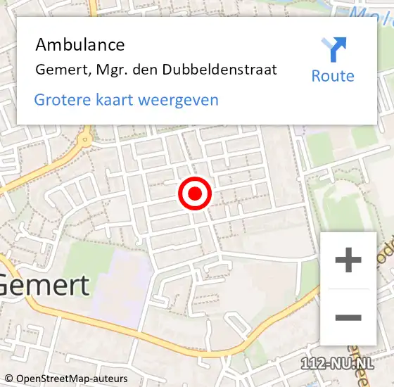 Locatie op kaart van de 112 melding: Ambulance Gemert, Mgr. den Dubbeldenstraat op 30 september 2018 10:06