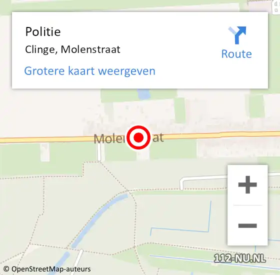 Locatie op kaart van de 112 melding: Politie Clinge, Molenstraat op 30 september 2018 10:26