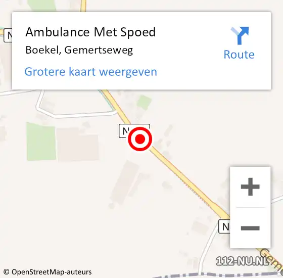 Locatie op kaart van de 112 melding: Ambulance Met Spoed Naar Boekel, Gemertseweg op 30 september 2018 10:56