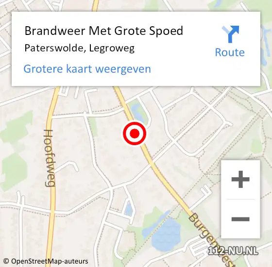 Locatie op kaart van de 112 melding: Brandweer Met Grote Spoed Naar Paterswolde, Legroweg op 30 september 2018 11:18