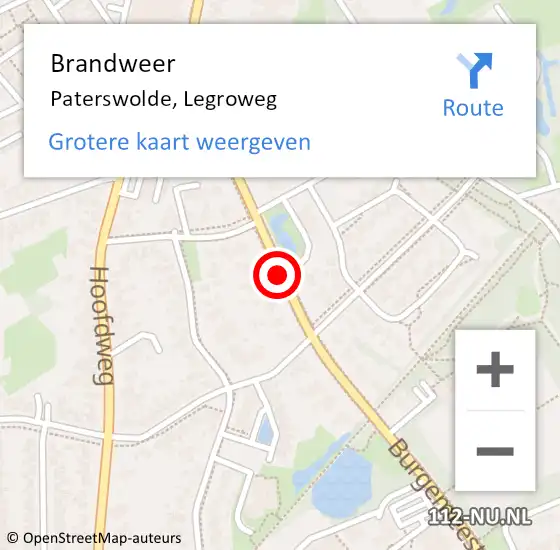 Locatie op kaart van de 112 melding: Brandweer Paterswolde, Legroweg op 30 september 2018 11:49