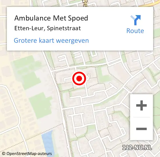 Locatie op kaart van de 112 melding: Ambulance Met Spoed Naar Etten-Leur, Spinetstraat op 30 september 2018 12:19