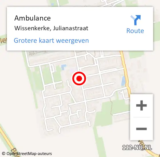 Locatie op kaart van de 112 melding: Ambulance Wissenkerke, Julianastraat op 30 september 2018 12:52