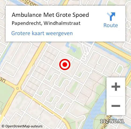 Locatie op kaart van de 112 melding: Ambulance Met Grote Spoed Naar Papendrecht, Windhalmstraat op 30 september 2018 14:50