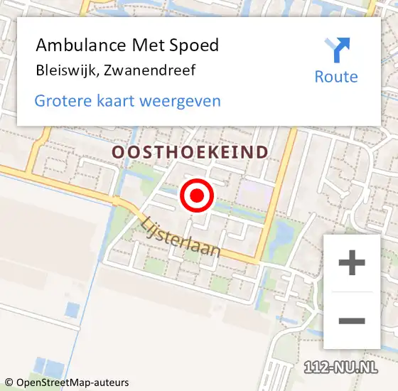 Locatie op kaart van de 112 melding: Ambulance Met Spoed Naar Bleiswijk, Zwanendreef op 30 september 2018 15:41