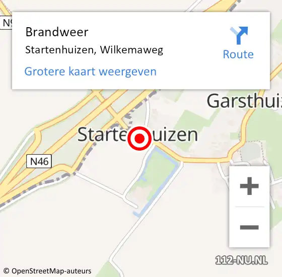 Locatie op kaart van de 112 melding: Brandweer Startenhuizen, Wilkemaweg op 30 september 2018 16:35