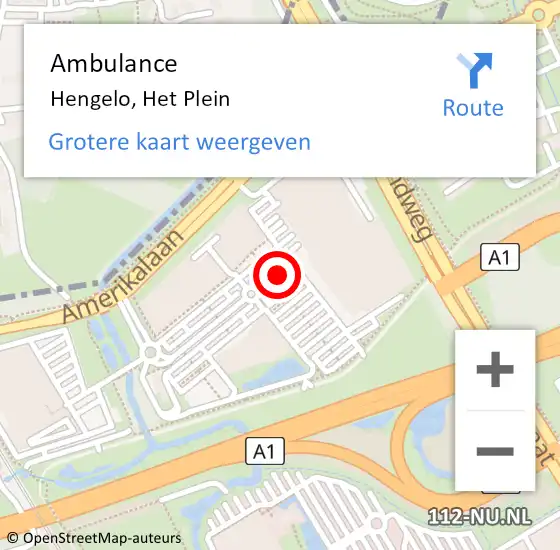 Locatie op kaart van de 112 melding: Ambulance Hengelo, Het Plein op 30 september 2018 17:25