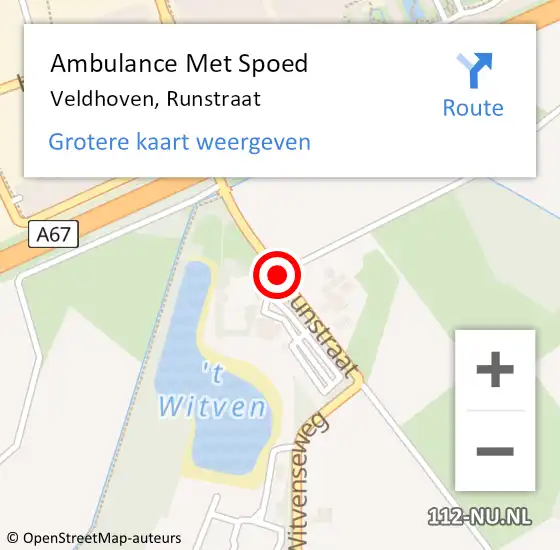 Locatie op kaart van de 112 melding: Ambulance Met Spoed Naar Veldhoven, Runstraat op 30 september 2018 21:16