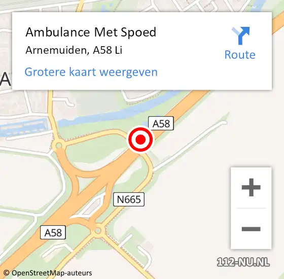 Locatie op kaart van de 112 melding: Ambulance Met Spoed Naar Arnemuiden, A58 Li op 30 september 2018 21:28