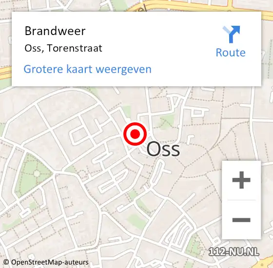 Locatie op kaart van de 112 melding: Brandweer Oss, Torenstraat op 10 maart 2014 14:59