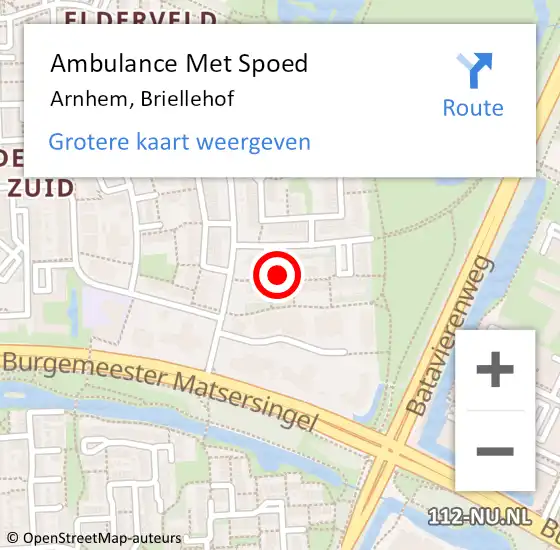 Locatie op kaart van de 112 melding: Ambulance Met Spoed Naar Arnhem, Briellehof op 1 oktober 2018 06:24