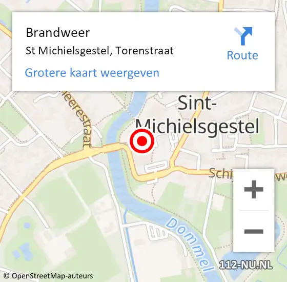 Locatie op kaart van de 112 melding: Brandweer St Michielsgestel, Torenstraat op 10 maart 2014 15:01