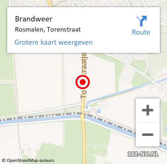 Locatie op kaart van de 112 melding: Brandweer Rosmalen, Torenstraat op 10 maart 2014 15:01