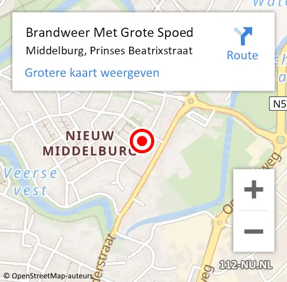 Locatie op kaart van de 112 melding: Brandweer Met Grote Spoed Naar Middelburg, Prinses Beatrixstraat op 1 oktober 2018 08:14