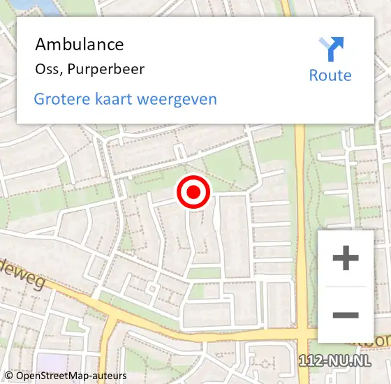 Locatie op kaart van de 112 melding: Ambulance Oss, Purperbeer op 1 oktober 2018 08:55