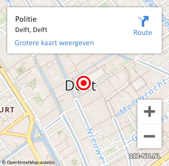 Locatie op kaart van de 112 melding: Politie Delft, Delft op 1 oktober 2018 09:31