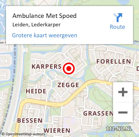 Locatie op kaart van de 112 melding: Ambulance Met Spoed Naar Leiden, Lederkarper op 1 oktober 2018 10:16