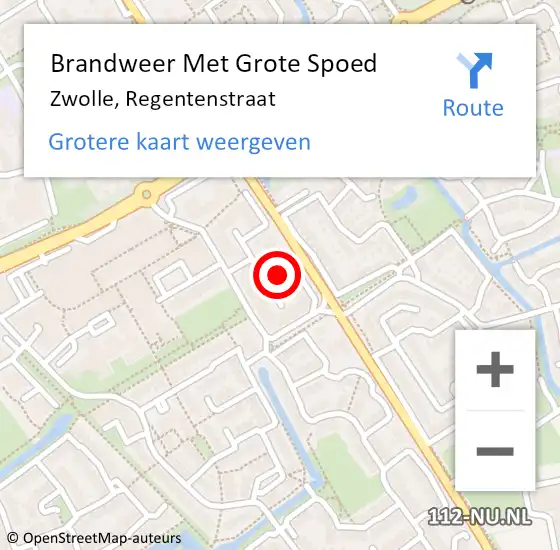 Locatie op kaart van de 112 melding: Brandweer Met Grote Spoed Naar Zwolle, Regentenstraat op 1 oktober 2018 10:21