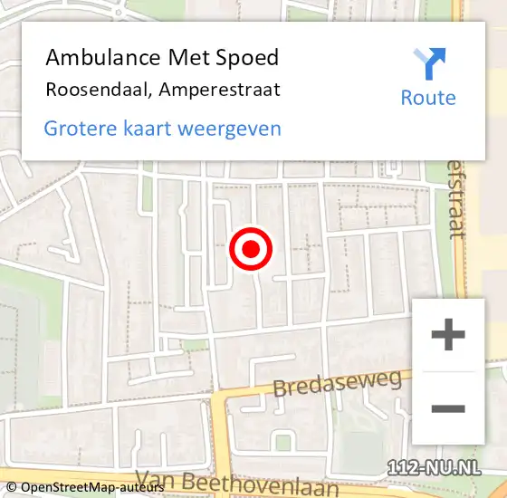 Locatie op kaart van de 112 melding: Ambulance Met Spoed Naar Roosendaal, Amperestraat op 1 oktober 2018 10:32