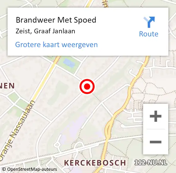 Locatie op kaart van de 112 melding: Brandweer Met Spoed Naar Zeist, Graaf Janlaan op 1 oktober 2018 10:57