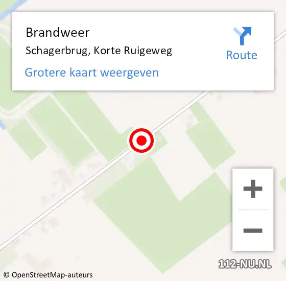 Locatie op kaart van de 112 melding: Brandweer Schagerbrug, Korte Ruigeweg op 1 oktober 2018 11:23