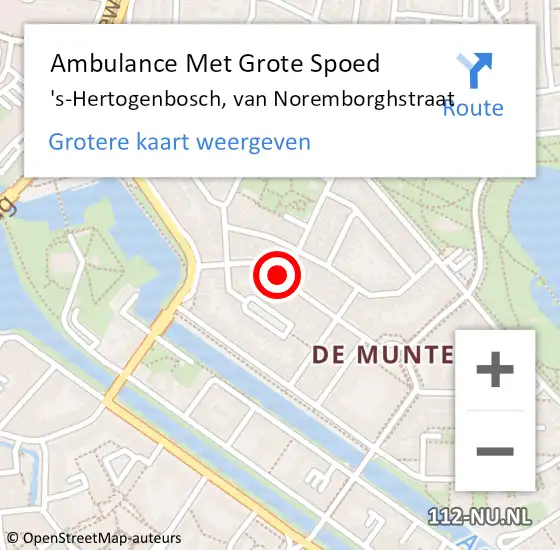 Locatie op kaart van de 112 melding: Ambulance Met Grote Spoed Naar 's-Hertogenbosch, van Noremborghstraat op 1 oktober 2018 12:06