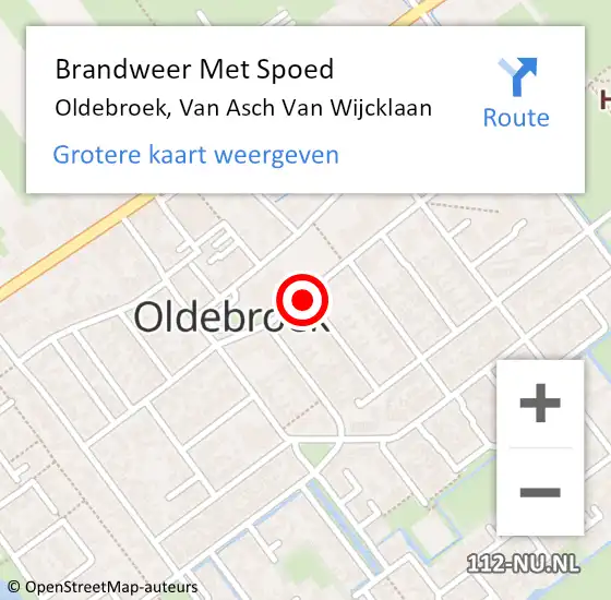 Locatie op kaart van de 112 melding: Brandweer Met Spoed Naar Oldebroek, Van Asch Van Wijcklaan op 1 oktober 2018 12:11