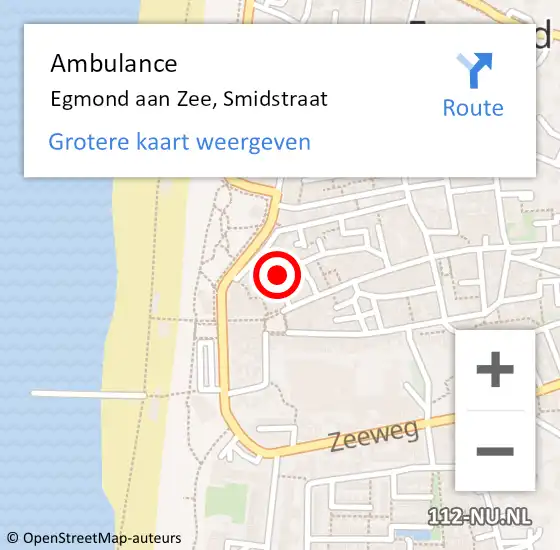 Locatie op kaart van de 112 melding: Ambulance Egmond aan Zee, Smidstraat op 1 oktober 2018 12:49