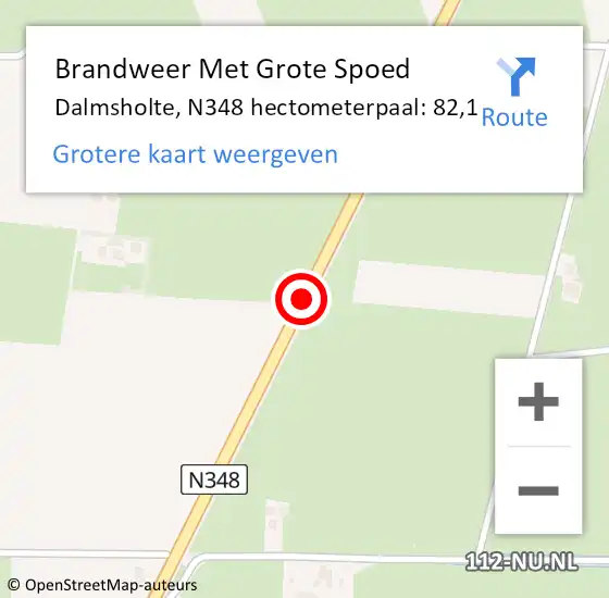 Locatie op kaart van de 112 melding: Brandweer Met Grote Spoed Naar Dalmsholte, N348 hectometerpaal: 82,1 op 10 maart 2014 15:25