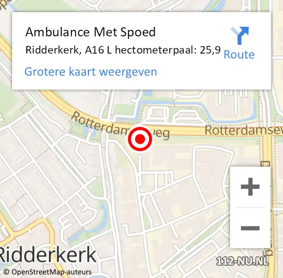 Locatie op kaart van de 112 melding: Ambulance Met Spoed Naar Ridderkerk, A15 Re hectometerpaal: 64,0 op 1 oktober 2018 14:57