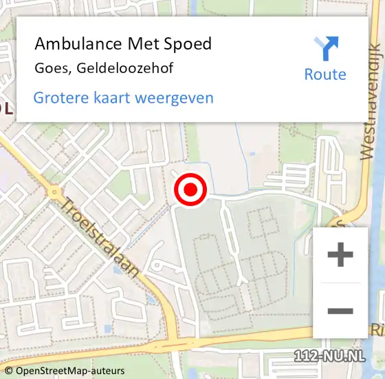 Locatie op kaart van de 112 melding: Ambulance Met Spoed Naar Goes, Geldeloozehof op 1 oktober 2018 15:54